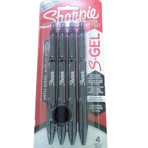 Sharpie S-Gel Pens 0.7mm Metallic Black Ink 4-Pack Metal Barrel